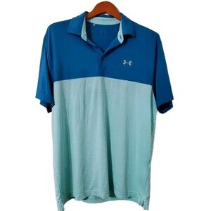 Under Armour Sz Large Golf Shirt Mens Loose Fit Heat Gear Blue Teal